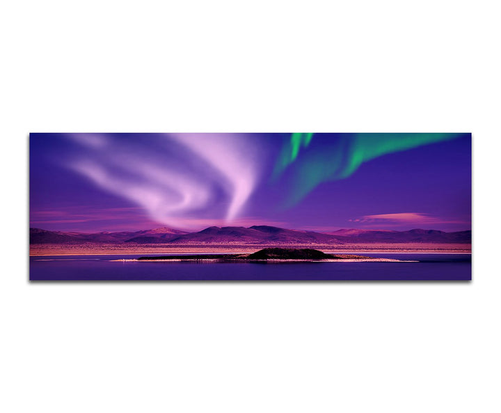 Paul Sinus Art Panoramabild auf Leinwand und Keilrahmen 150x50cm Landschaft See Berge Nordlichter Na