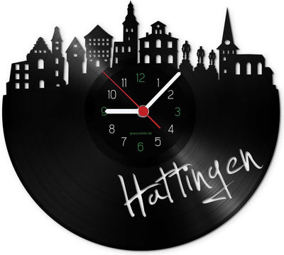 GRAVURZEILE Schallplattenuhr - Skyline Hattingen - Wanduhr aus gegossenem Vinyl mit Stadt Skyline 30