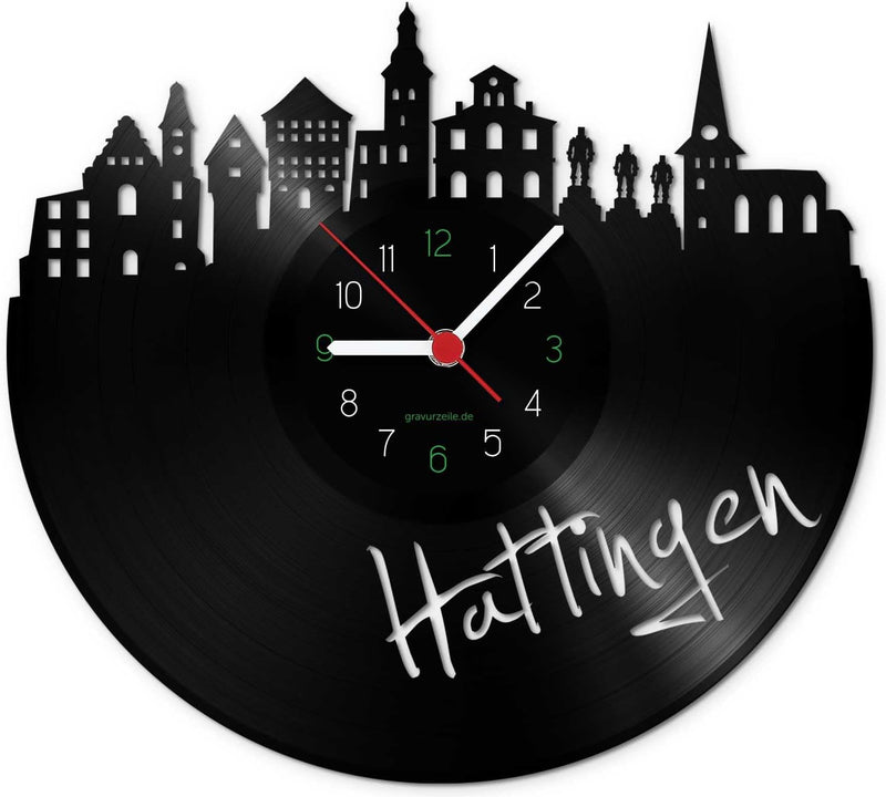 GRAVURZEILE Schallplattenuhr - Skyline Hattingen - Wanduhr aus gegossenem Vinyl mit Stadt Skyline 30