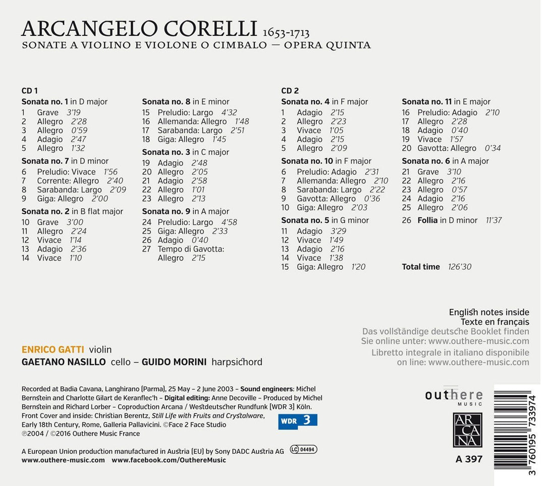 Corelli: Violinsonaten op.5 Nr. 1-12, Audio-CD