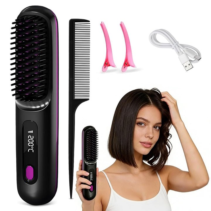 Stylingbürste für kurze haare, 3 Temperaturstufen, Neu Tragbare Glättungsbürste, Schnellaufheizung,