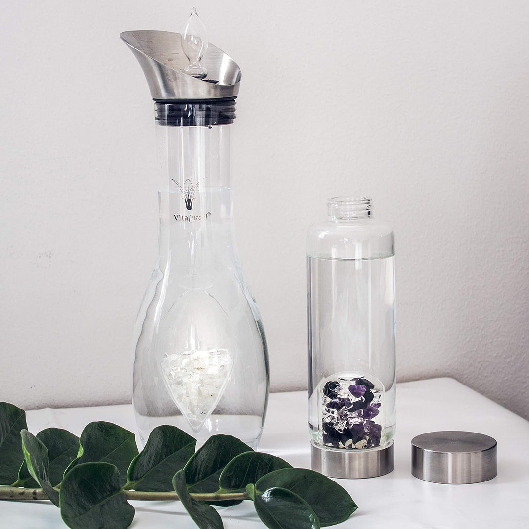 Vitajuwel Luna Edelsteinwasserset für Zuhause Luna (Karaffe Era & Phiole) mit Mondstein & Bergkrista