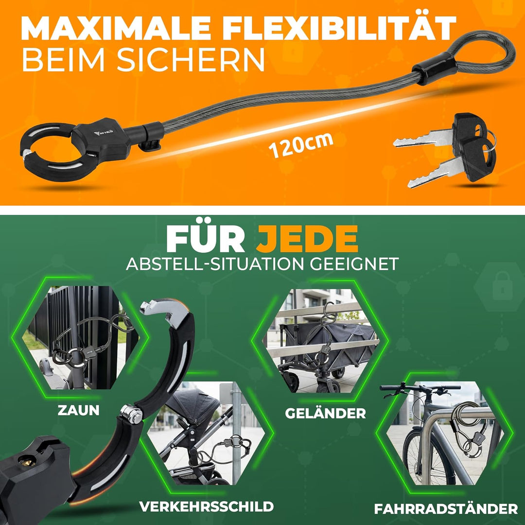 MIVELO E-Scooter Schloss I Handschellenschloss (120cm lang) mit Schlüssel I Schloss für E-Scooter in