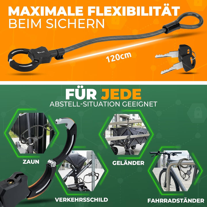 MIVELO E-Scooter Schloss I Handschellenschloss (120cm lang) mit Schlüssel I Schloss für E-Scooter in