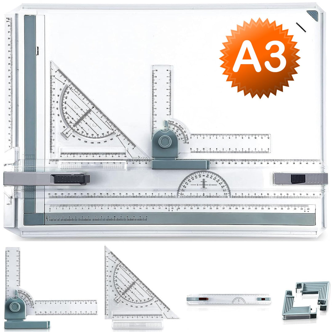 A3 Zeichenbrett, Geo-Board gz Platte, Multifunktionaler Zeichenplatte Din A3 Zeichenschiene mit Wink