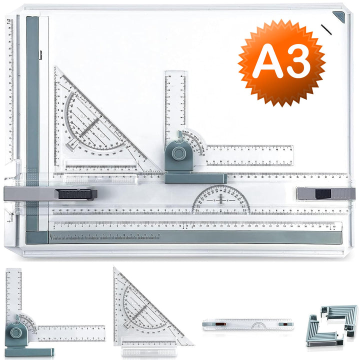 A3 Zeichenbrett, Geo-Board gz Platte, Multifunktionaler Zeichenplatte Din A3 Zeichenschiene mit Wink