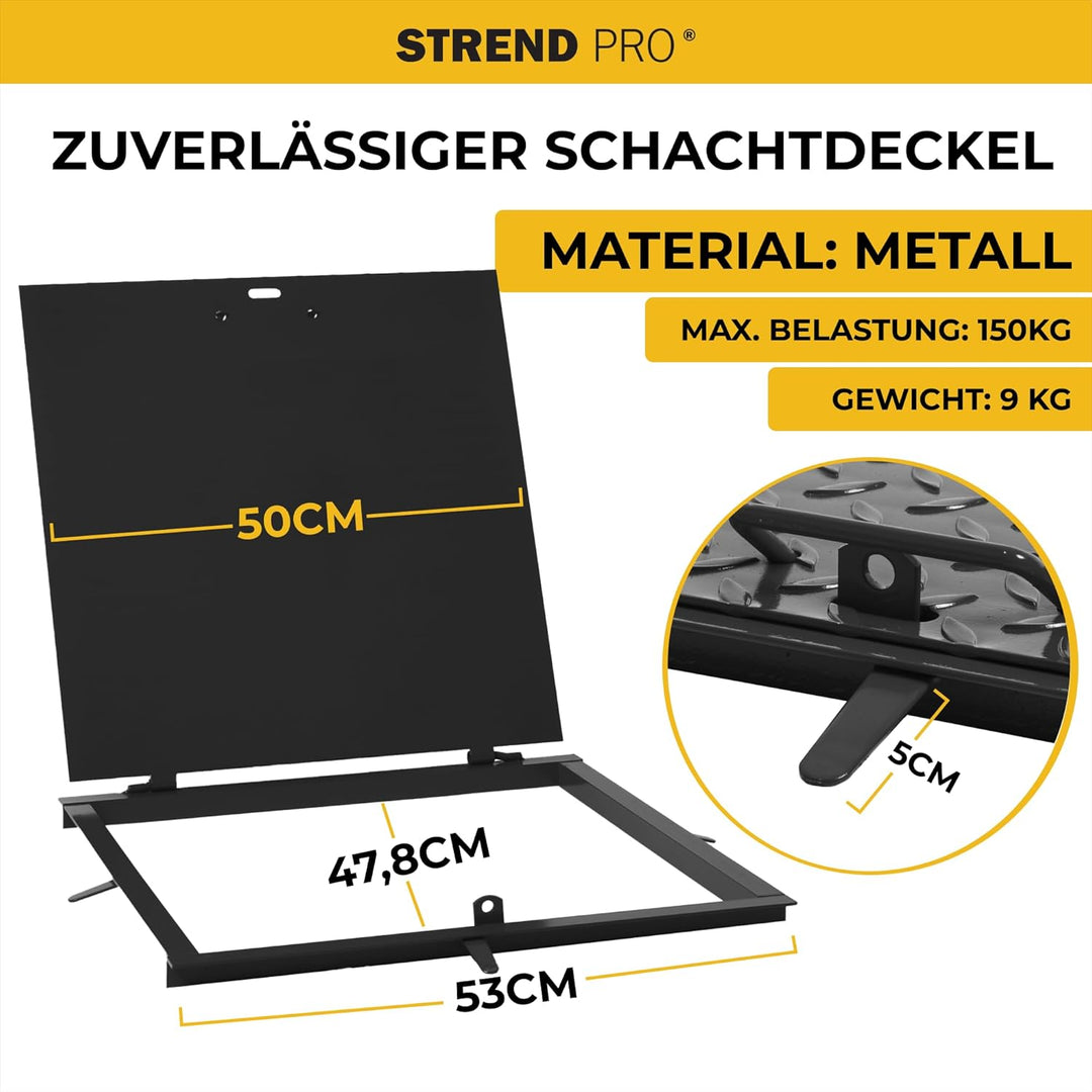 STREND PRO Schachtabdeckung 50x50 cm - 3mm METALL Schachtdeckel 500x500 | Begehbar, UV-beständig, Ab