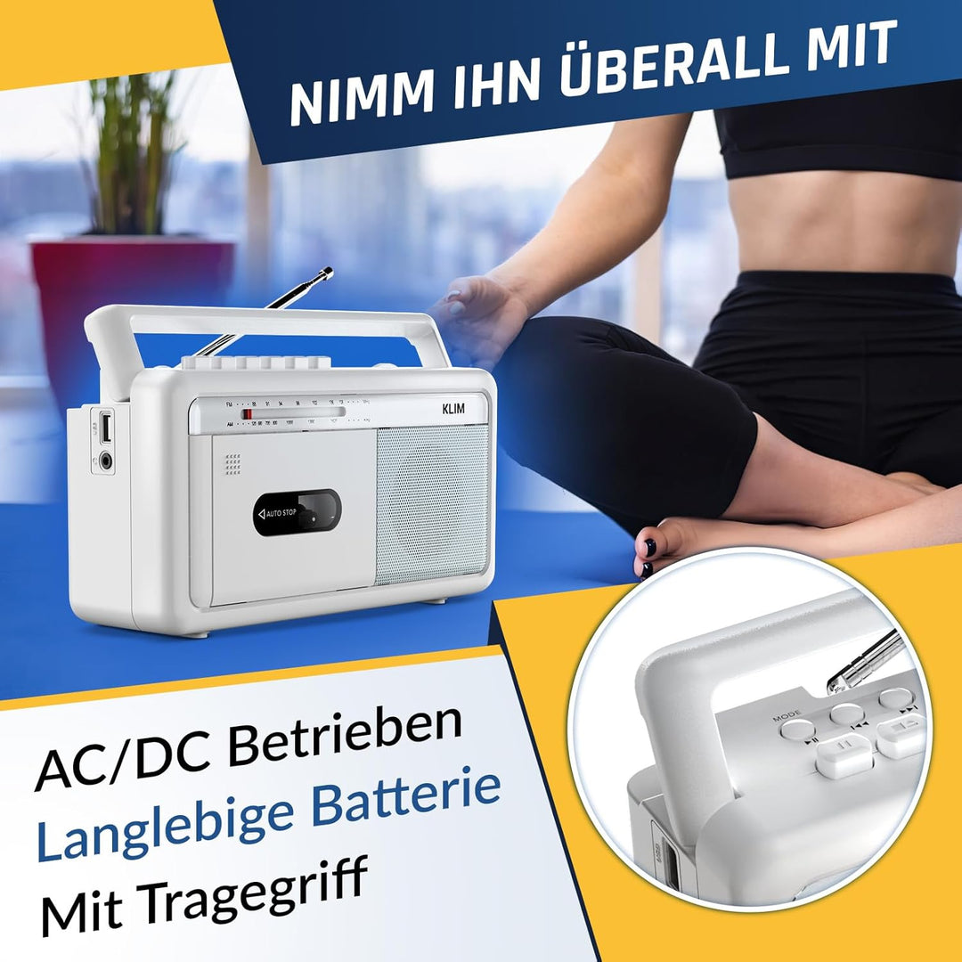 KLIM Tragbare Kassettenspieler Boombox, AM/FM Radio, Bluetooth Radio, Cassette Player & Kassettenrec