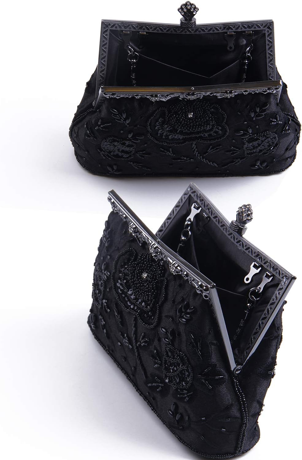 Damen Vintage Floral handgemachte Seed Bead Pailletten Clutch Geldbörse Hochzeit Abendtasche Party P