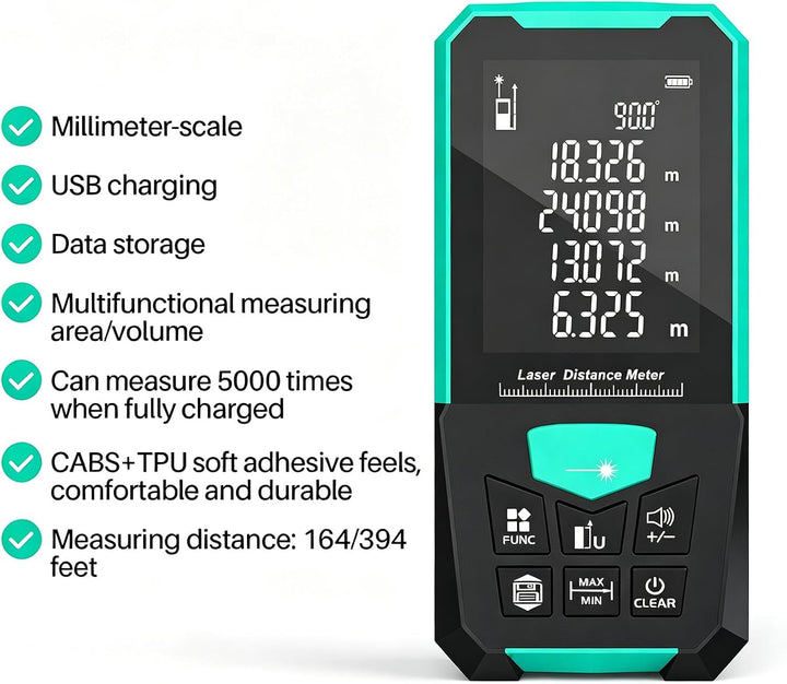 200 M Laser-Entfernungsmesser, 0,05–200 M (656 Ft) Laser-Entfernungsmesser 2,4-Zoll-Display Mehrfach
