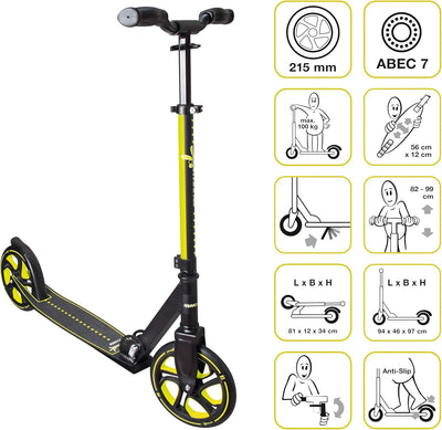 muuwmi Aluminium Scooter Pro – Tretroller, 215 mm, ABEC 7, für Kinder und Erwachsene, GS-geprüft, hö