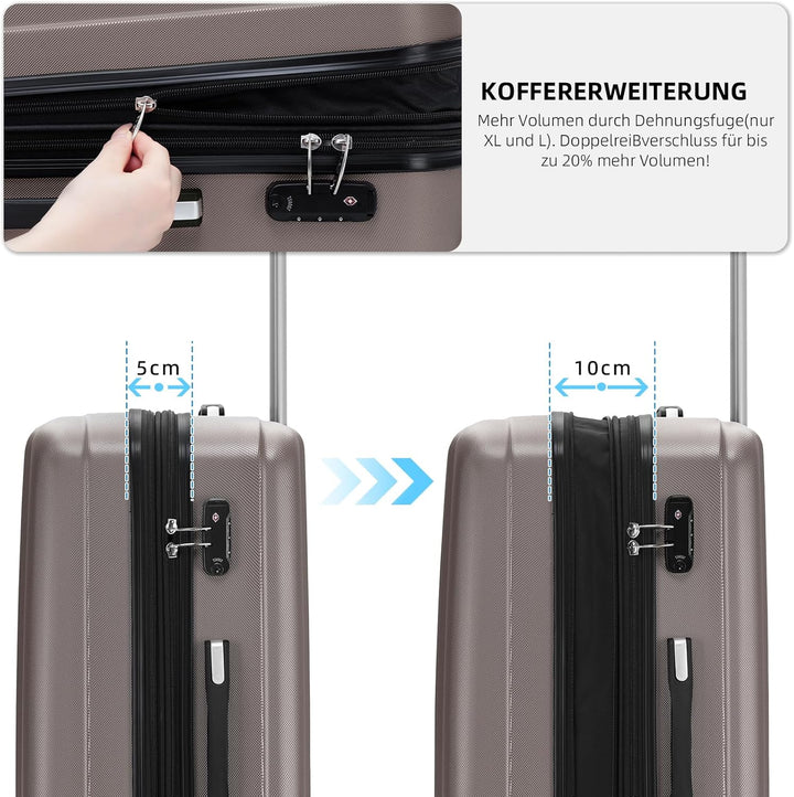 BEIBYE TSA-Schloss 2080 Zwillingsrollen 3 TLG. Reisekofferset Koffer Kofferset Trolley Trolleys Hart