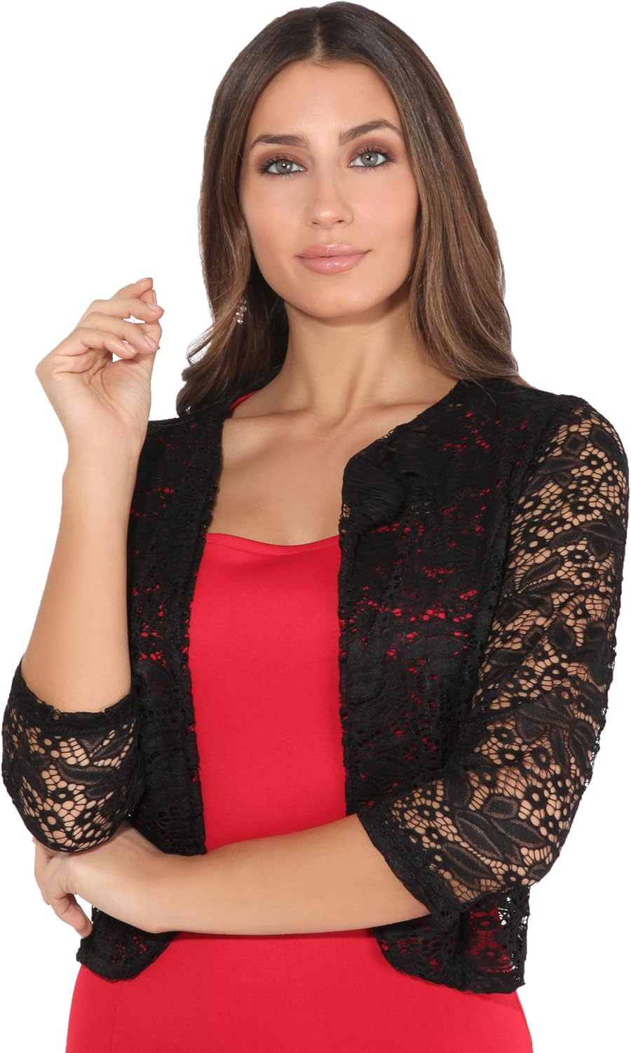 KRISP Damen Festliche Bolerojacke Spitzenjacke Bolero Strickjacke Hochzeit Damenjacke 36 Schwarz, 36