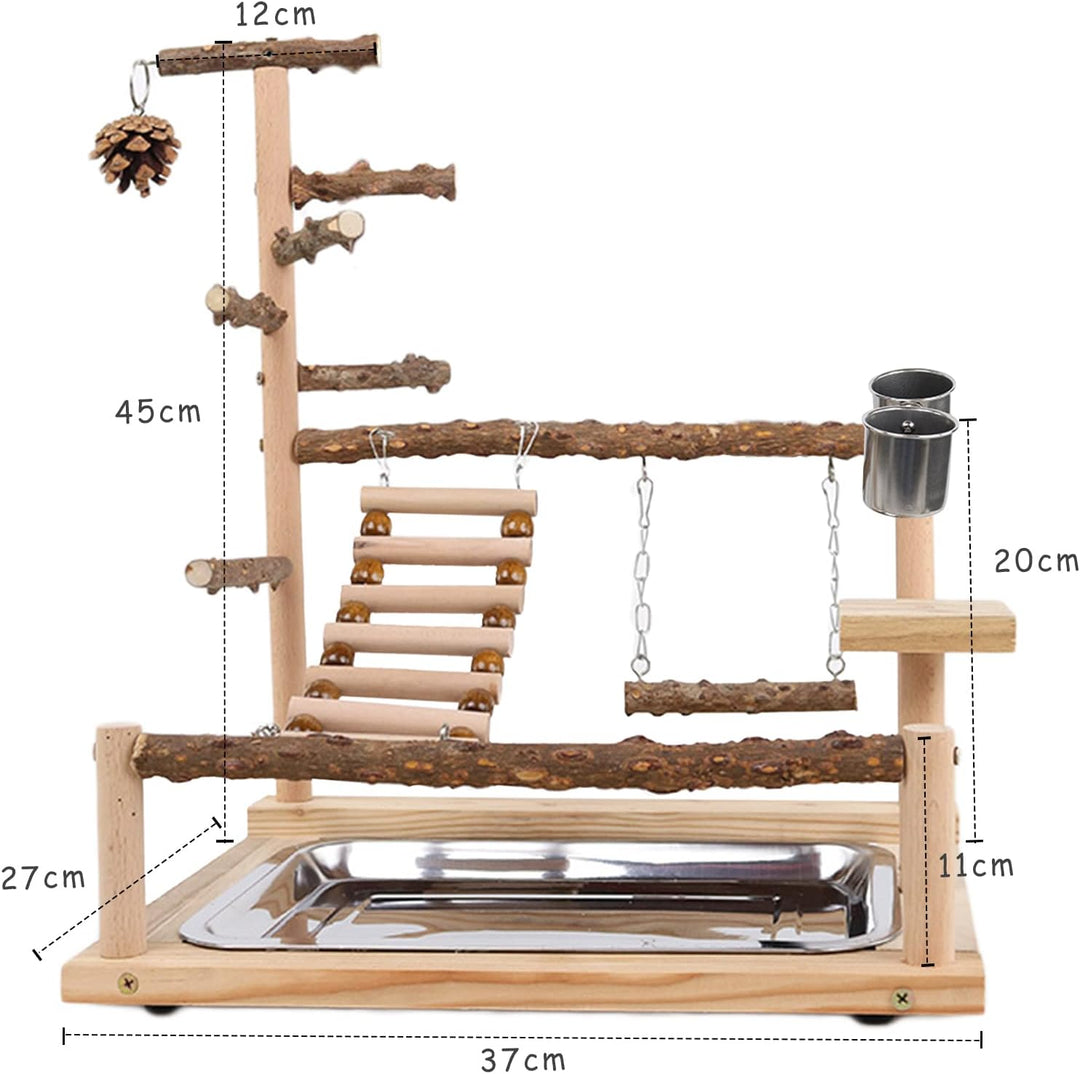 WishesMar Wellensittich Spielplatz Vogel-Spielplatz mit Feeder-Cup Spielzeug Leiter Erklimmen Schauk