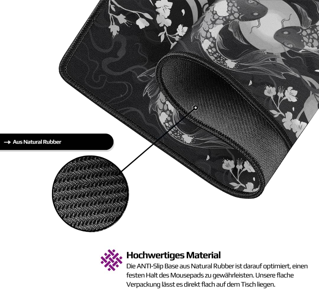 Nyfter - XXL Gaming Mauspad Nyfpad - 900x500mm Koi Premium Gaming Mousepad (Blossom-Black), Blossom-