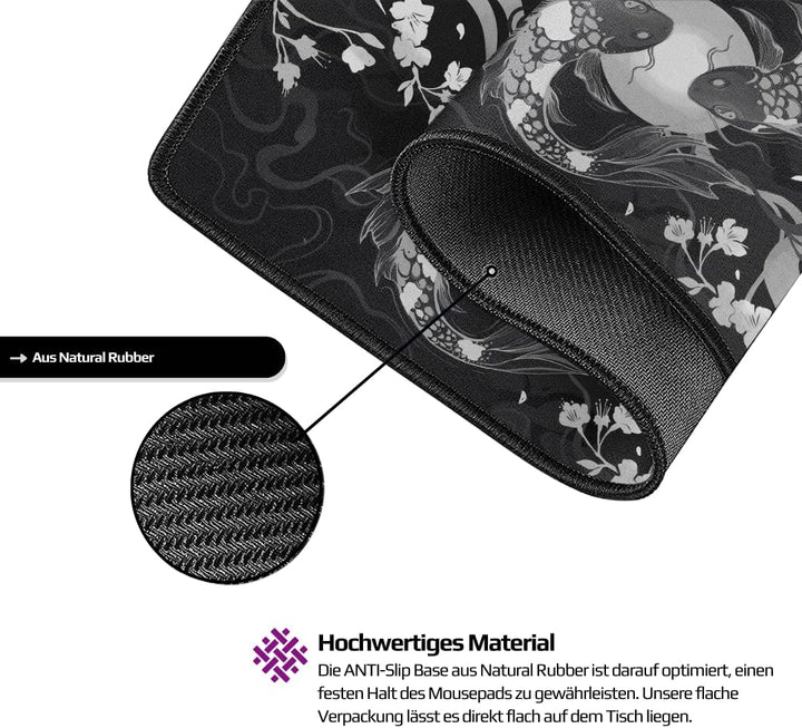 Nyfter - XXL Gaming Mauspad Nyfpad - 900x500mm Koi Premium Gaming Mousepad (Blossom-Black), Blossom-