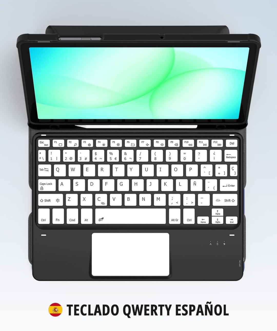 CACOE Drehbare Hülle mit Tastatur für Samsung Galaxy Tab A9 Plus 11 Zoll mit Touchpad, 7-Farbige Bel