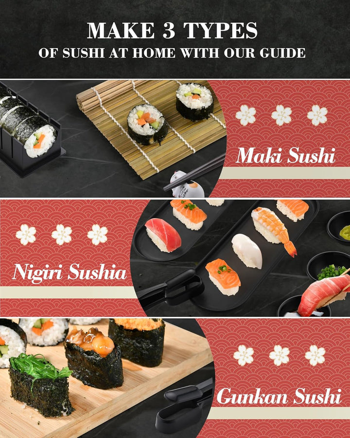 Sushi Maker Set, Sushi Set für Anfänger, Komplett Kit zum Selber Machen mit Sushi Bazooka, Bambus Ro