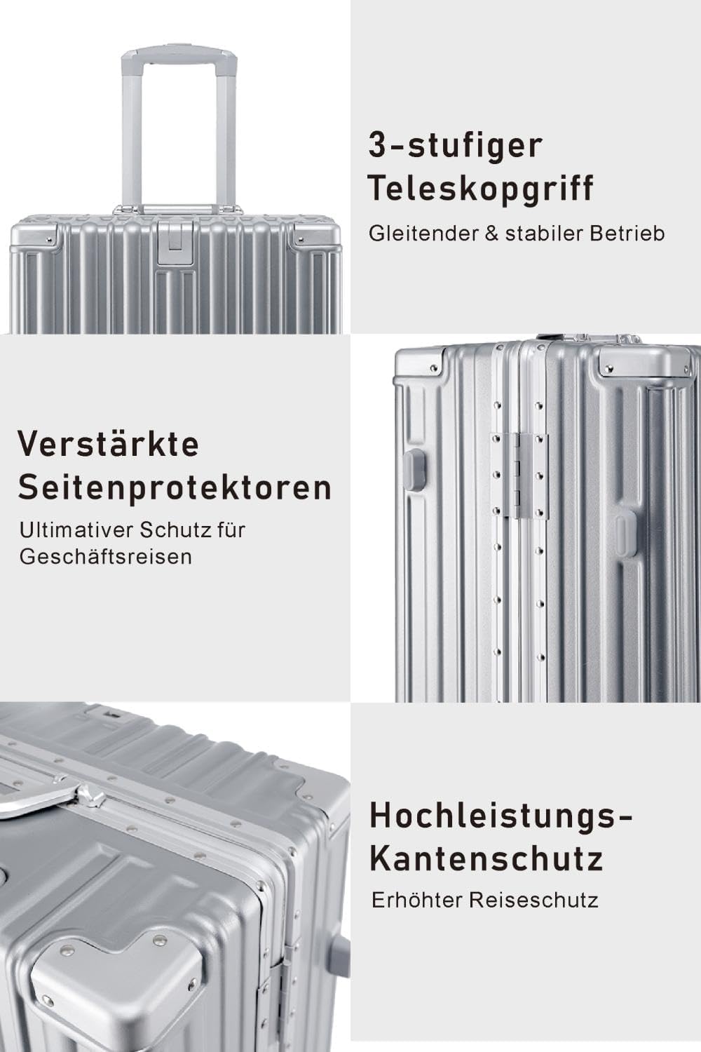 Aoliwei Mittelgrosser Koffer M 67cm - Alurahmen Hartschalenkoffer aus 100% Polycarbonat, ca. 65L - P