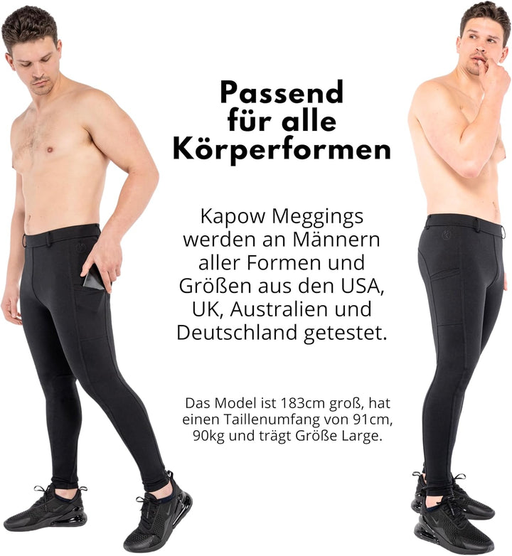 Kapow Meggings für Herren 'Supreme Range': Deluxe Kompressionsleggings mit Taschen für Streetstyle,
