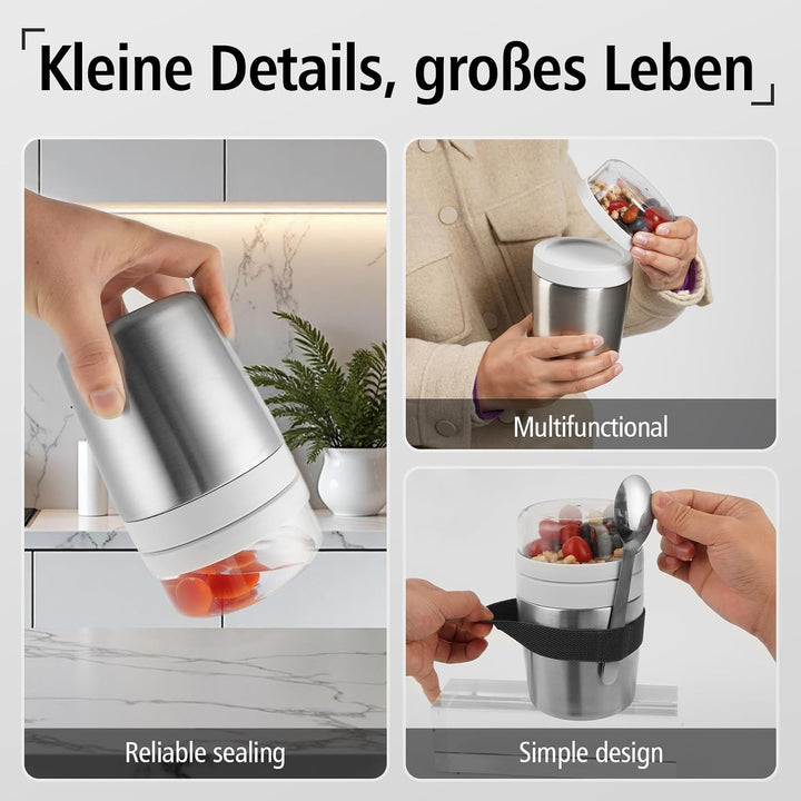 orven Edelstahl Üslibecher to Go Mit Öffel, Doppelwandiger Vakuum-Isolier Joghurtbecher to, Neu Aufg