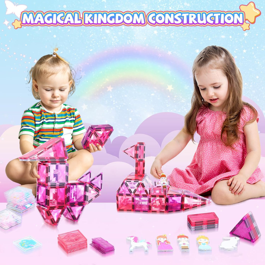 Magnetische Bausteine 101PCS mit Autos, Prinzessin Magnetische Bauklötze, STEM Konstruktionsspielzeu