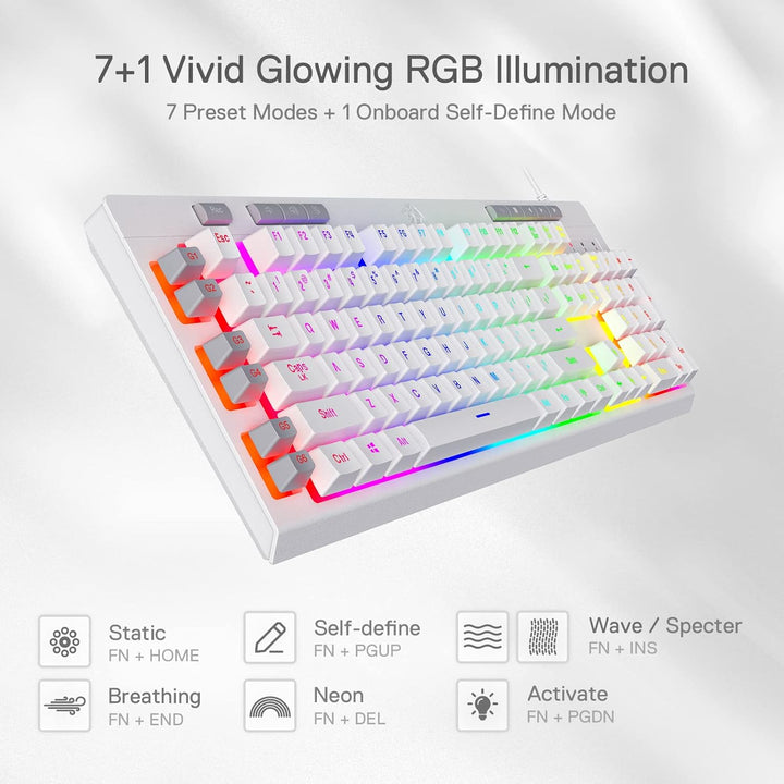 Redragon K512 Shiva US-Layout weisse Membran-Gaming-Tastatur, RGB-Beleuchtung, Programmierbare G-Tas