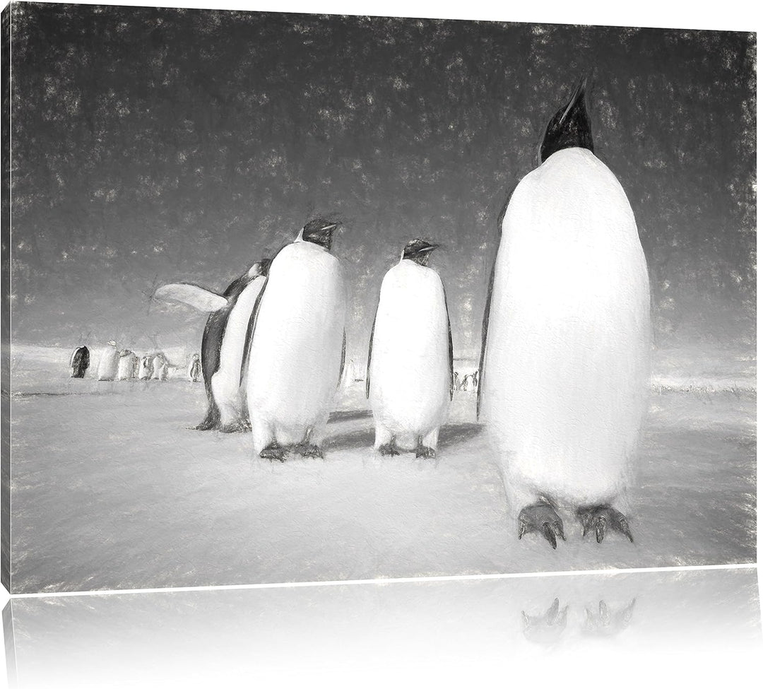 Pixxprint Kaiserpiguine in Antarktis Kunst/Format: 100x70cm / Leinwandbild fertig bespannt Wandbild