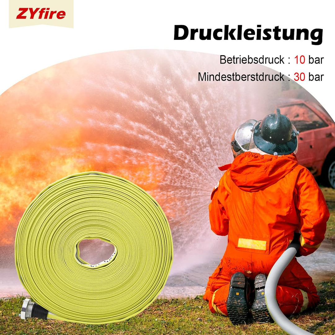 ZYfire Feuerwehrschlauch 25mm x 40m | 1 Zoll Feuerschlauch mit D-Storz Kupplung | flexibler Wassersc