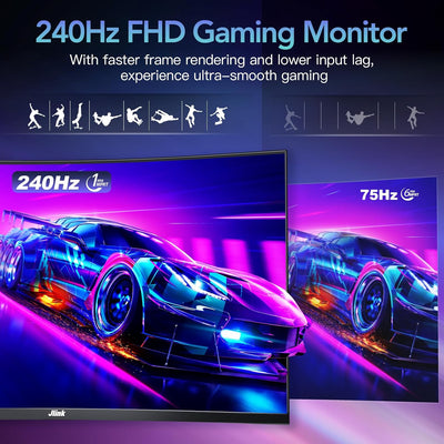 Jlink 32 Zoll Curved Gaming Monitor mit bis zu 240 Hz, 1080P Computer Monitor 1500R/1ms(MPRT)/Low Bl