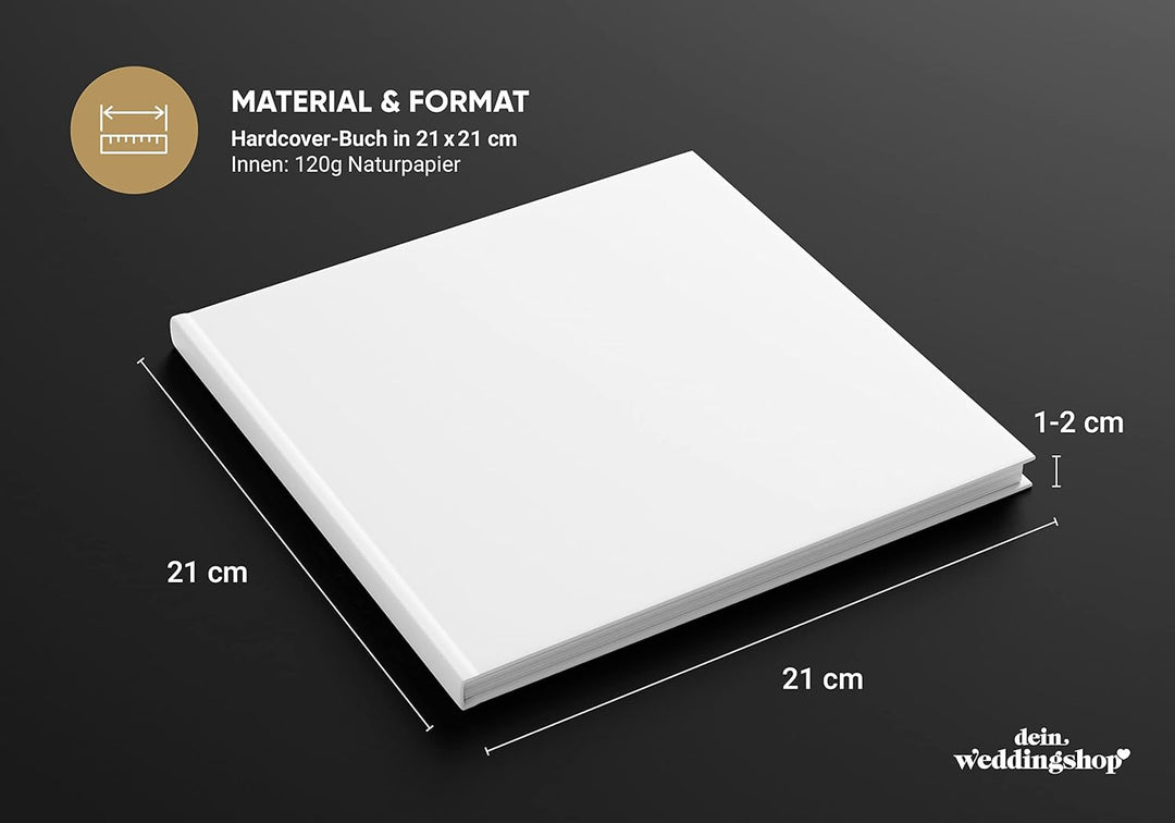 DeinWeddingshop Gästebuch Hochzeit - personalisiert - Hochzeitsgästebuch, Hardcover 21x21 cm (Inhalt