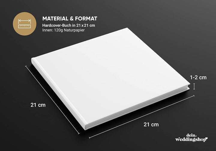 DeinWeddingshop Gästebuch Hochzeit - personalisiert - Hochzeitsgästebuch, Hardcover 21x21 cm (Inhalt