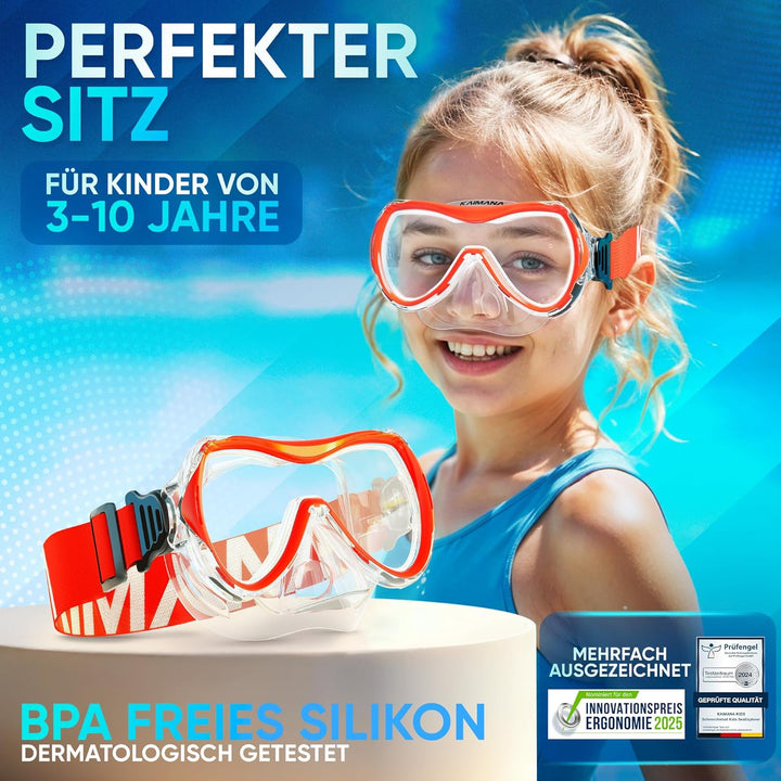 KAIMANA® Taucherbrille Kinder inkl. gratis Tragetasche | ab 3 Jahre | extra Bequeme Taucherbrille mi