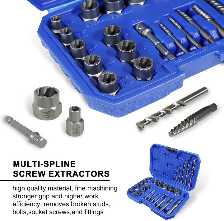 CCLIFE Schraubenausdreher Set 26tlg 3/8" CR-MO Turbonüsse 8-19mm | Linksausdreher Stecknüsse zum Ent