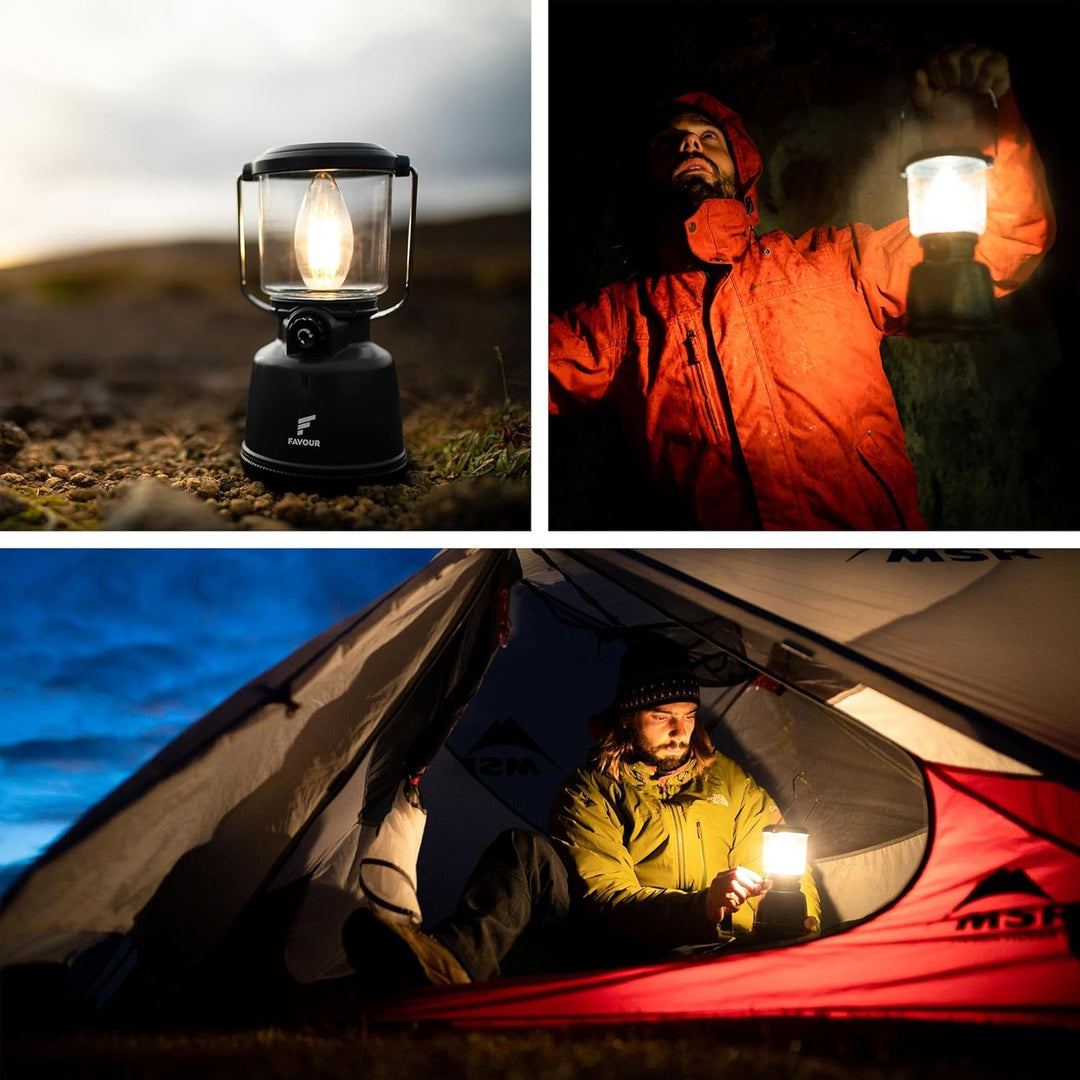 Favour Retro LED Laterne Outdoor | Helle Campinglampe, dimmbar, Kerzenlichtmodus | LED Lampe Akku au