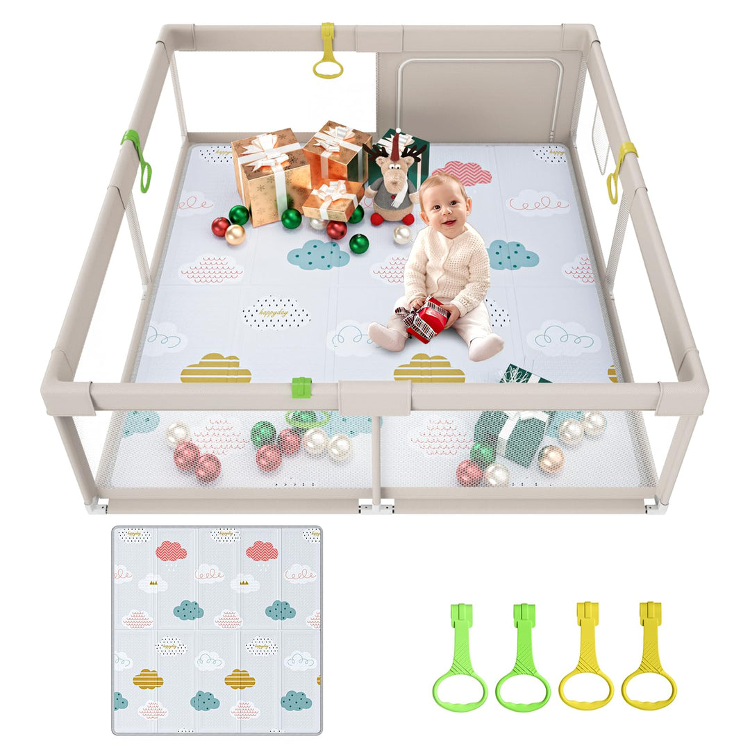 Uanlauo 150x150cm Laufstall mit Spielmatte, XXL Kinder Laufgitter, Innen &amp; Aussen Baby-Aktivitätsber