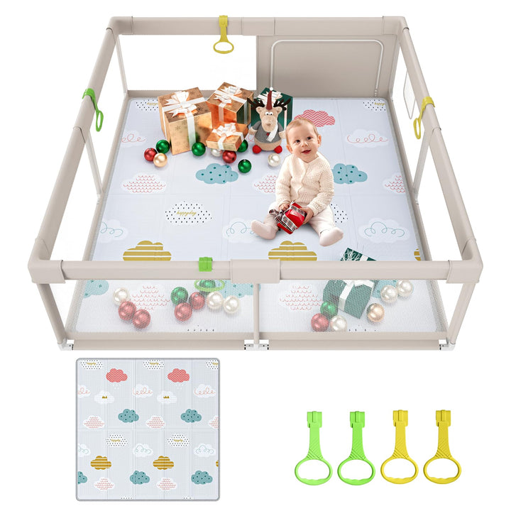 Uanlauo 150x150cm Laufstall mit Spielmatte, XXL Kinder Laufgitter, Innen &amp; Aussen Baby-Aktivitätsber