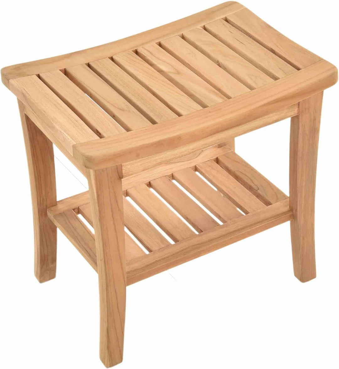 Teak Hocker, Massiver Teakholz Sitzbank, Holzbank mit Ablage, Naturholz Unbehandelt (50cm), 50cm