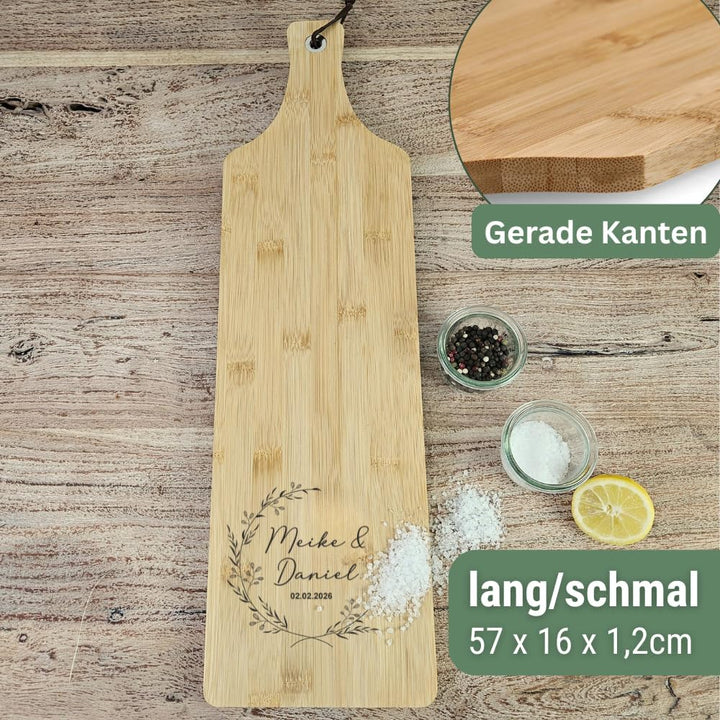 Schneidebrett personalisiert lang – Hochzeitsgeschenk Bambus mit Gravur – Holzbrett Hochzeit Namen &amp;