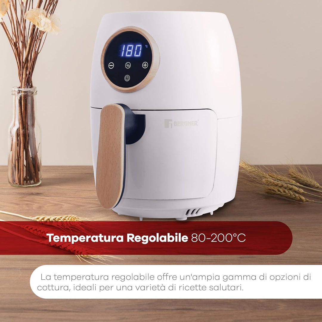 BERGNER Naturally | AirFryer 2 L | Freidora de Aire 1000 W | Temperatura desde 80-200ºC | Temporizad