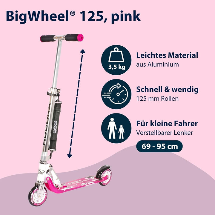 HUDORA BigWheel 125 Scooter - Sicherer &amp; hochwertiger Aluminium-Roller für Kinder - Höhenverstellbar