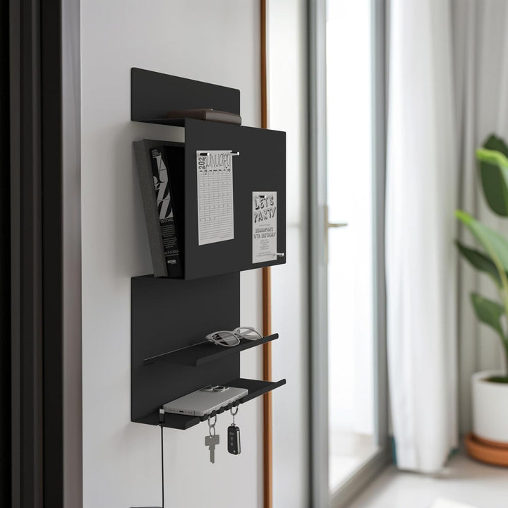 byde Wandorganizer Hepe aus Stahlstruktur. 30 x 9 x 49 cm 3-in-1 Wandregal mit Magnettafel und Magne