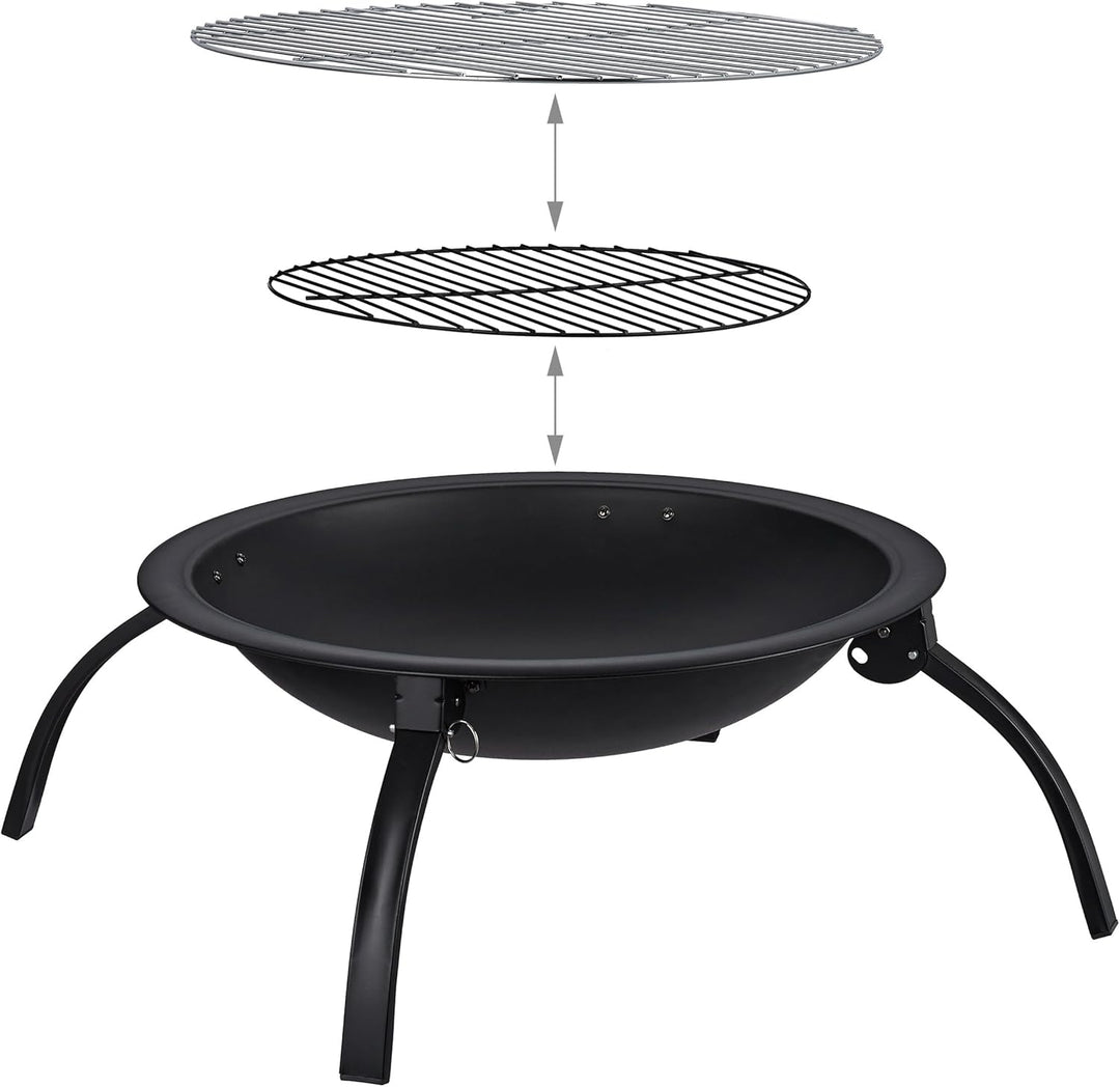 Relaxdays XL Feuerschale, Grill Rost, Schürhaken, Funkenschutz Deckel, Garten, Terrasse, Feuerstelle