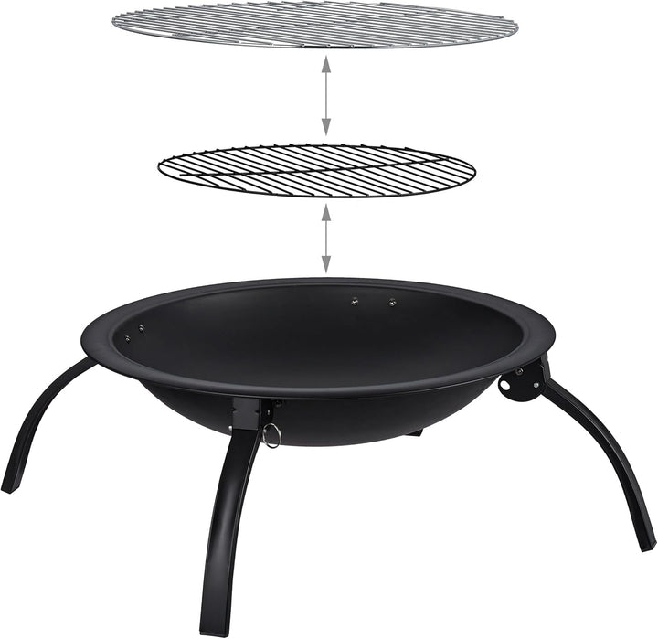 Relaxdays XL Feuerschale, Grill Rost, Schürhaken, Funkenschutz Deckel, Garten, Terrasse, Feuerstelle