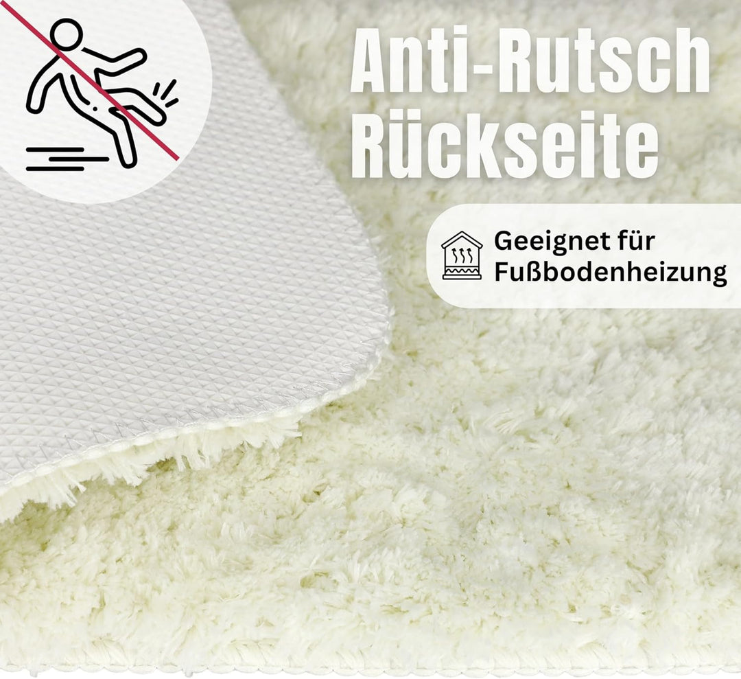 WohnDirect Badezimmerteppich 60x100 cm Creme – Badematte Flauschig & rutschfest, Saugstarker Badvorl