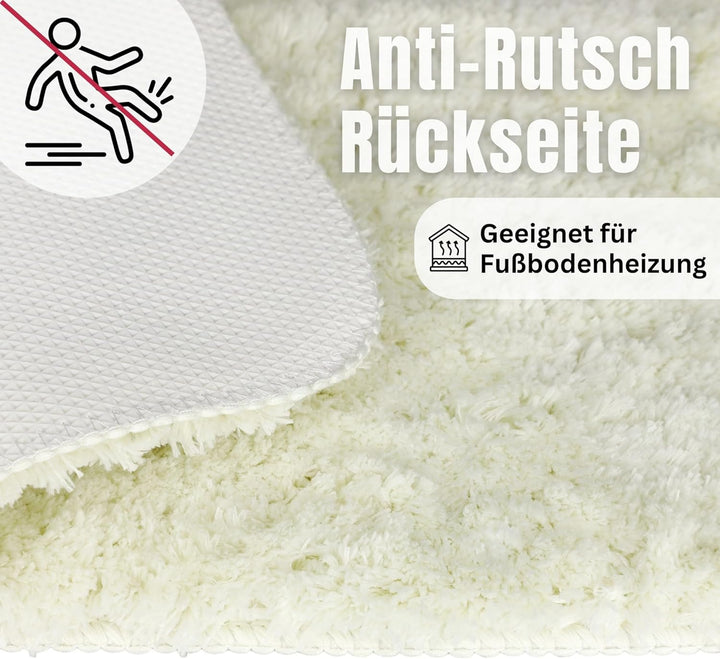 WohnDirect Badezimmerteppich 60x100 cm Creme – Badematte Flauschig & rutschfest, Saugstarker Badvorl