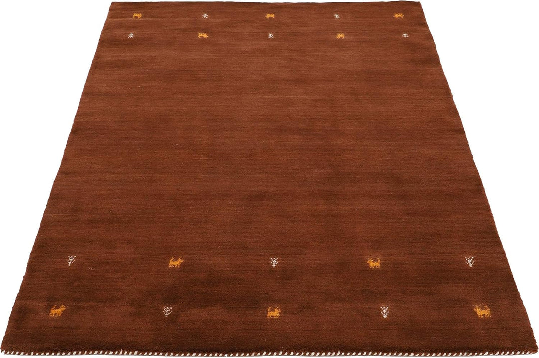 carpetfine Wollteppich Gabbeh Uni Braun 60x90 cm | Moderner Teppich für Wohn- und Schlafzimmer 60x90