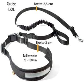 Dingo Jogginggurt 4 in 1 +Hundeleine mit einem Stossdämpfer Set L/XL Gürtel : 3,0 x 70-130 cm Hundel