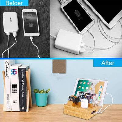 Bambus Holz Handy Ladestation Kompatibel iPhone 12 11 Pro Max XS XR X 8 7 6 6S Plus iPad 3 4 Mini Ai