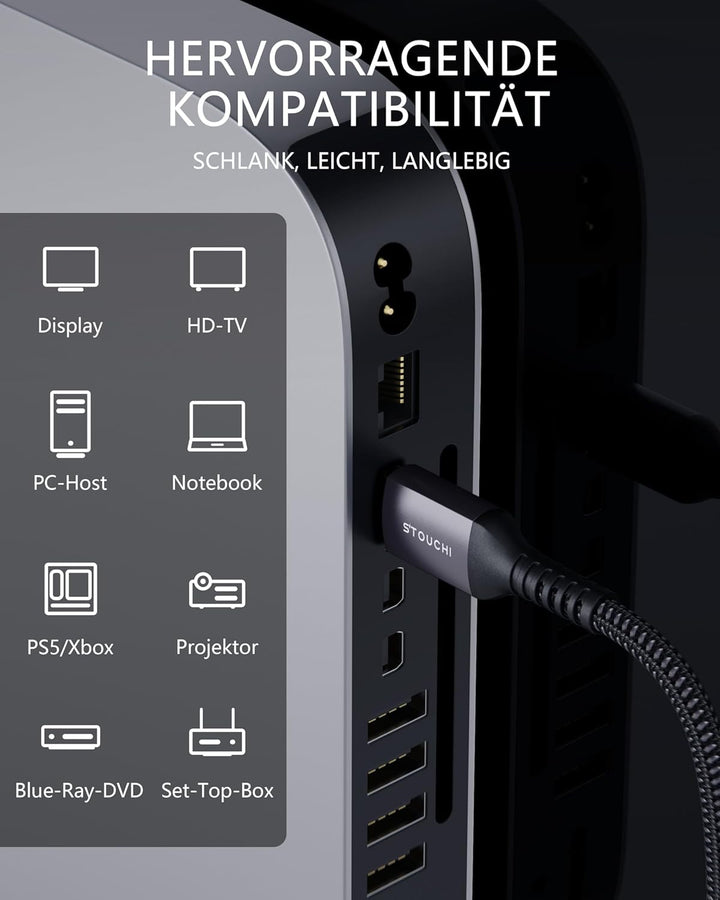 Stouchi 4m HDMI Kabel 8K Ultra HD 48Gbps High Speed 8K60 4K120 144Hz RTX 3080 eARC HDR10 4:4:4 HDC